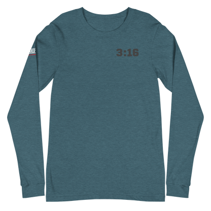 Long Sleeve Tee - "Scripture Theme - 3:16 " - Many Sizes & Colors