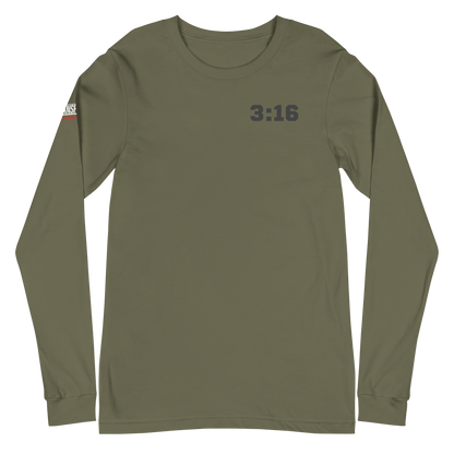 Long Sleeve Tee - "Scripture Theme - 3:16 " - Many Sizes & Colors