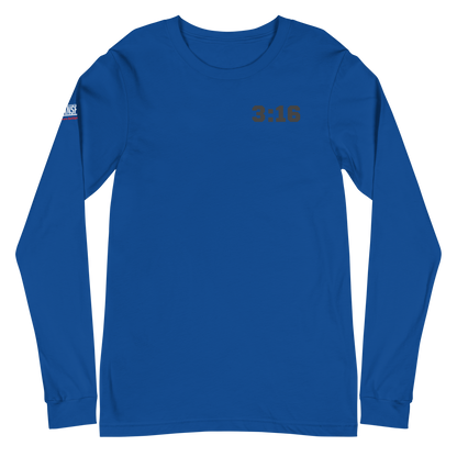 Long Sleeve Tee - "Scripture Theme - 3:16 " - Many Sizes & Colors