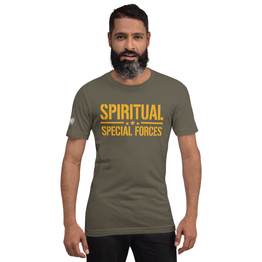 T-Shirt - "Spiritual Special Forces - Emblem - ARROYO Edition " - Army Green / Gold Print